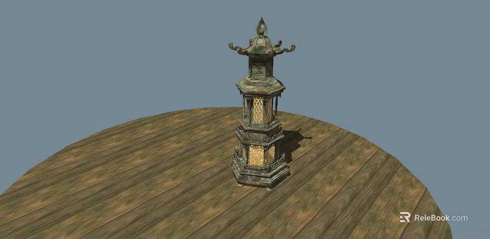 Traditional Bronze Pagoda Lantern With Multi Tier Design And Intricate Carvings On Wooden Floor 3d model 