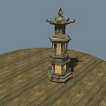 Traditional Bronze Pagoda Lantern With Multi Tier Design And Intricate Carvings On Wooden Floor