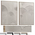 Two Piece Abstract Painting With Wavy Line Texture In Light Tone And Metallic Frame