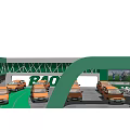 BAO Brand Orange Cars Display In Green Exhibition Structure With Modern Design
