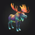 Colorful Moose With Flame Like Antlers And Iridescent Body On Black Background