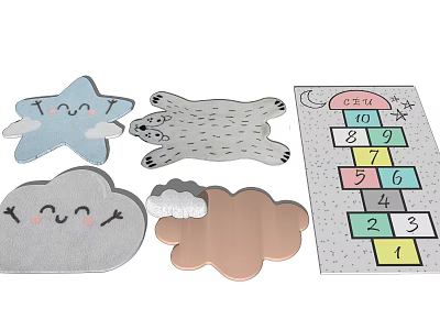 Cute Shaped Rugs with Star Bear Cloud and Number Puzzle Designs for Kids Room Decor 3d model