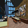 Modern Hotel Lobby Interior With Large Windows Decorative Mosaic Wall And Bar Counter Seating