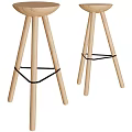 Minimalist Wooden Bar Stools Featuring Tripod Legs And Black Metal Straps For Modern Kitchen