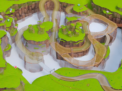 Stunning Natural Scenic Landscape with Lush Green Hills Winding Roads and Rock Formations 3d model