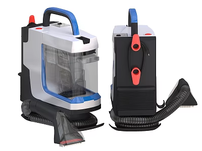 Dual Portable Vacuum Cleaners With Blue Silver And Black Red Design And Hose Attachments 3d model