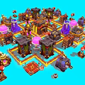 Vibrant Cartoon Village Scene With Colorful Buildings Round Domes And Paths