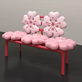 Pink Cherry Blossom Shaped Bench With Petal Backrest And Red Frame Design 3d model