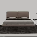 Modern Double Bed Interior With Upholstered Headboard Soft Bedding And Textured Rug 3d model