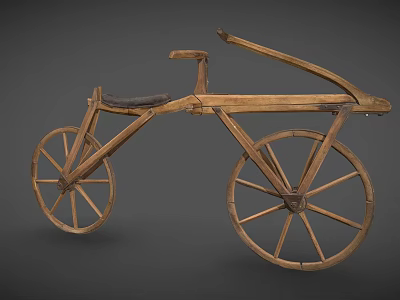 Vintage Wooden Bicycle With Primitive Two Wheels Structure And Simple Design 3d model