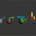 Colorful Decorative Garden Plants With Vibrant Mushroom Flower And Leaf Designs