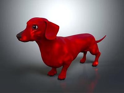 Red Dachshund 3D Model Standing with Detailed Features on Gray Background 3d model