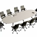 Oval Light Wood Conference Table With Black Swivel Office Chairs In Meeting Room