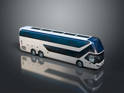 Modern Streamlined White And Dark Blue Luxury Bus With Multiple Windows And Reflective Finish 3d model