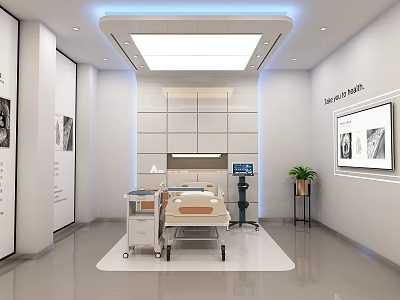 Modern Hospital Outpatient Clinic Featuring Medical Equipment Patient Bed And Examination Table 3d model