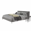 Cozy Modern Double Bed With Soft Pillows Plush Blanket And Wooden Bedside Tables