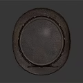 Round Top Leather Hat With Orange Body Dark Brim Metal Buckle And Lacing Detail