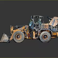 Orange Construction Loader With Front Bucket Glass Cab And Large Tires