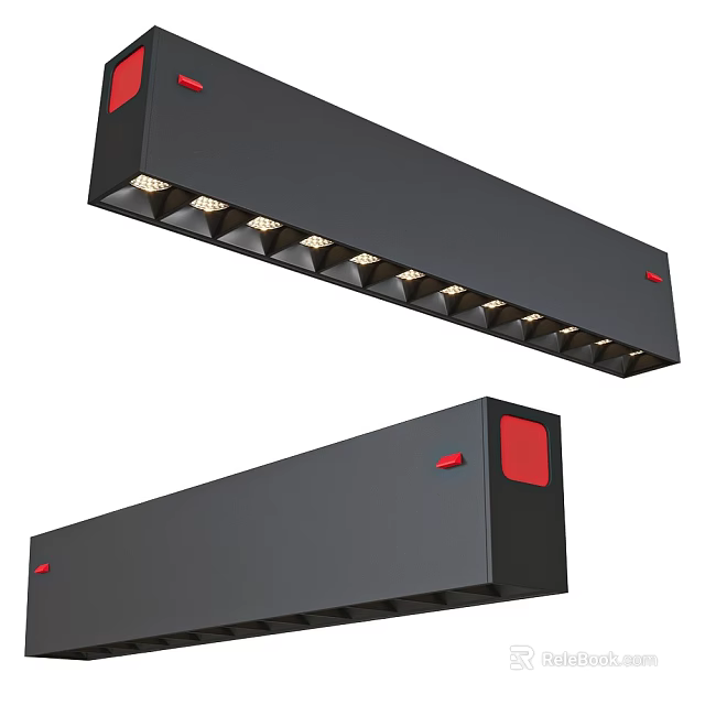 Modern Black Grille Light With Long Rectangular Design And Red Accents 3d model 