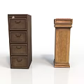 Two Classic Wooden Furniture Pieces Dark Chest With Four Drawers And Light Decorative Column