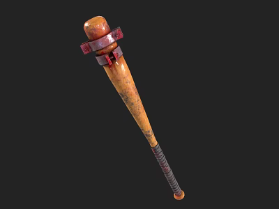 Vintage Wooden Baseball Bat Weapon With Red Decorative Bands And Wrapped Handle 3d model