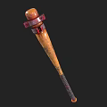 Vintage Wooden Baseball Bat Weapon With Red Decorative Bands And Wrapped Handle
