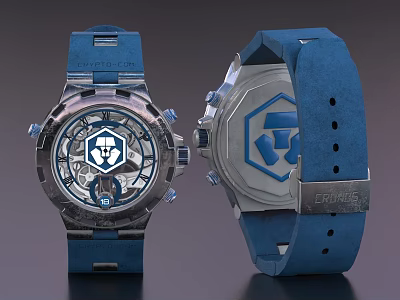 Blue Strap Watch with Transparent Dial Mechanical Structure Hexagon Logo and EDGERS Text on Back 3d model