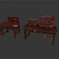Vintage Wooden Workbenches With Tools And Household Items For Daily Use