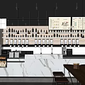 Modern Milk Tea Shop Interior With Marble Counter Hanging Menu Boards And Wooden Tables
