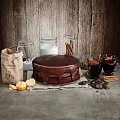 Delicious Chocolate Cake With Chocolate Chunks Cinnamon Sticks Hot Drinks Flour And Orange Slices