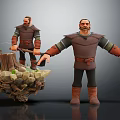 Medieval Male Characters With Sapling And Tree Stump On Rocky Natural Platform