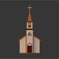 Pink Church Building With Orange Roof Steeple Cross And Arched Windows