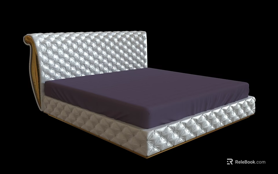 Double Bed With Quilted White Headboard Footboard And Purple Mattress 3d model 