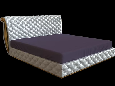 Double Bed With Quilted White Headboard Footboard And Purple Mattress 3d model