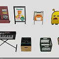 Household Supplies With Display Boards Snacks Coffee Signs Cartoon Figure Keyboard Storage Basket And Cup