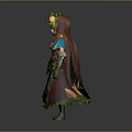 Elven Mage Character in Green Robe with Floral Headband Staff and Magical Blue Creature Companion