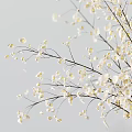 White Small Flowers in Transparent Glass Vase with Slender Branches and Dense Blooms