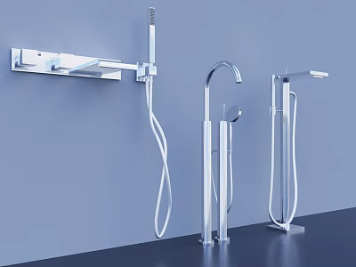 Sleek Modern Chrome Faucets With Wall Mounted And Freestanding Designs 3d model