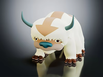 Cute White Game Or Movie Character Featuring Blue Horns And Brown Forehead Mark 3d model
