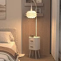 Modern Floor Lamp In Bedroom Interior With Warm Lighting And Wooden Nightstand