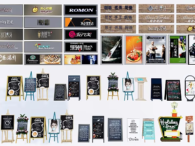 Various Types Of Billboards Including Chalkboard Signs Standing Displays And Store Signs 3d model