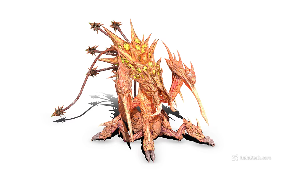 Mythical Red Dragon Creature With Spiked Wings And Glowing Yellow Scales 3d model 