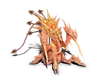 Mythical Red Dragon Creature With Spiked Wings And Glowing Yellow Scales 3d model
