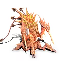 Mythical Red Dragon Creature With Spiked Wings And Glowing Yellow Scales
