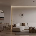 Modern Living and Dining Room Interior With Wooden Flooring And Minimalist Furniture