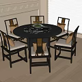 Elegant Round Dining Table And Six Chairs Set With Marble Top And Cushions