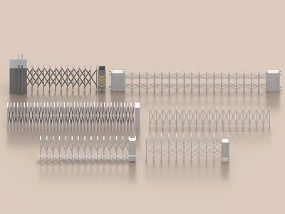 Various Entrance Gate Designs With Metal Fencing And Security Structures 3d model