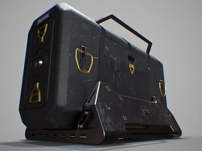 Black Tactical Weapon Storage Case With Carbon Fiber Texture And Golden Insignia Design 3d model