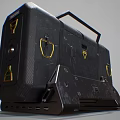 Black Tactical Weapon Storage Case With Carbon Fiber Texture And Golden Insignia Design