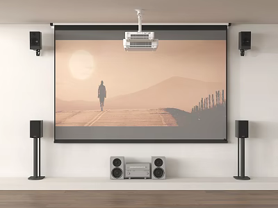 Projection Monitoring System With Projector And Large Screen Displaying Person Walking On Road 3d model